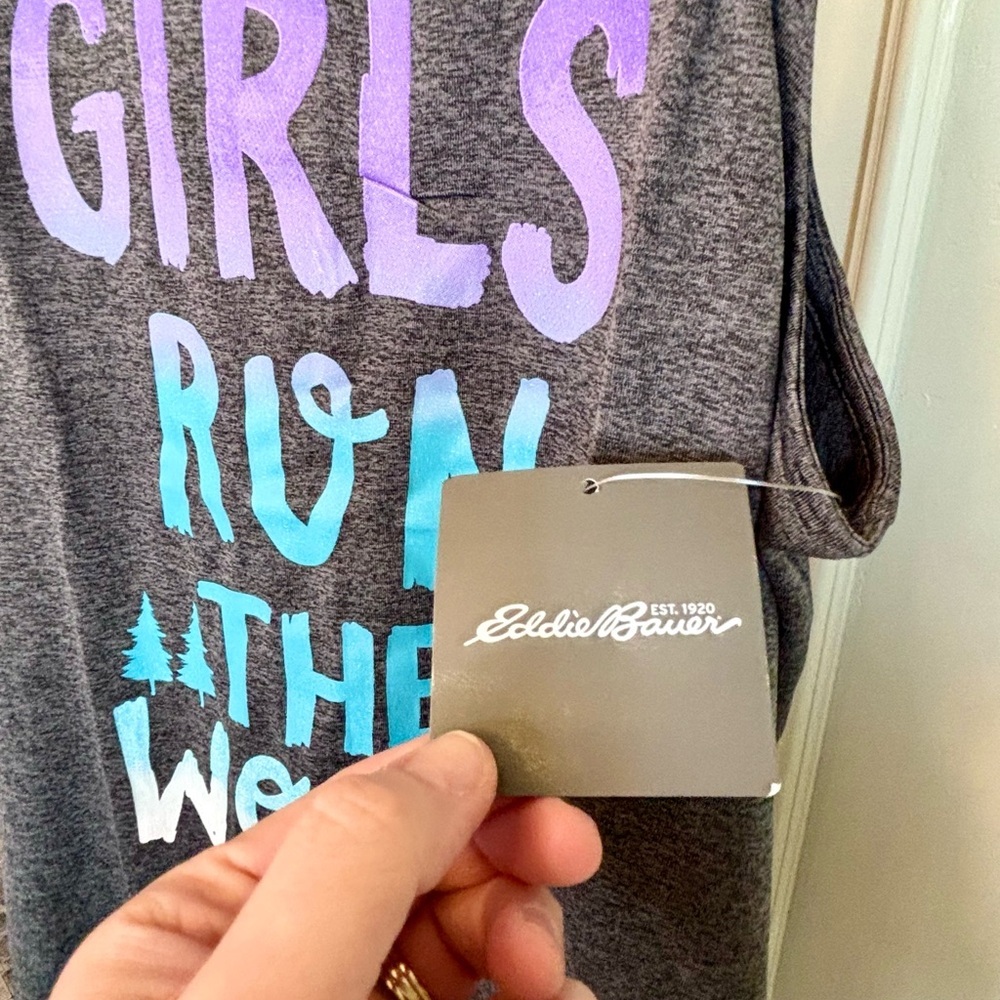 NEW - Eddie Bauer Girls XL (16) Charcoal Tank with Vibrant Graphic - MSRP $28